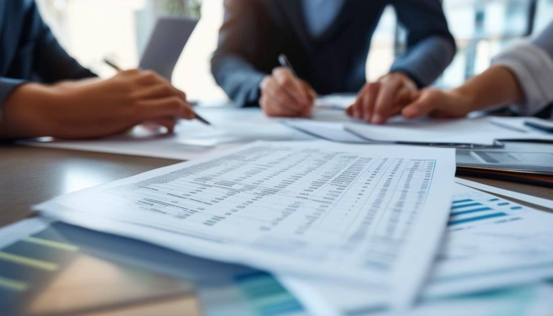 close up of staff looking at budget sheets at a desk